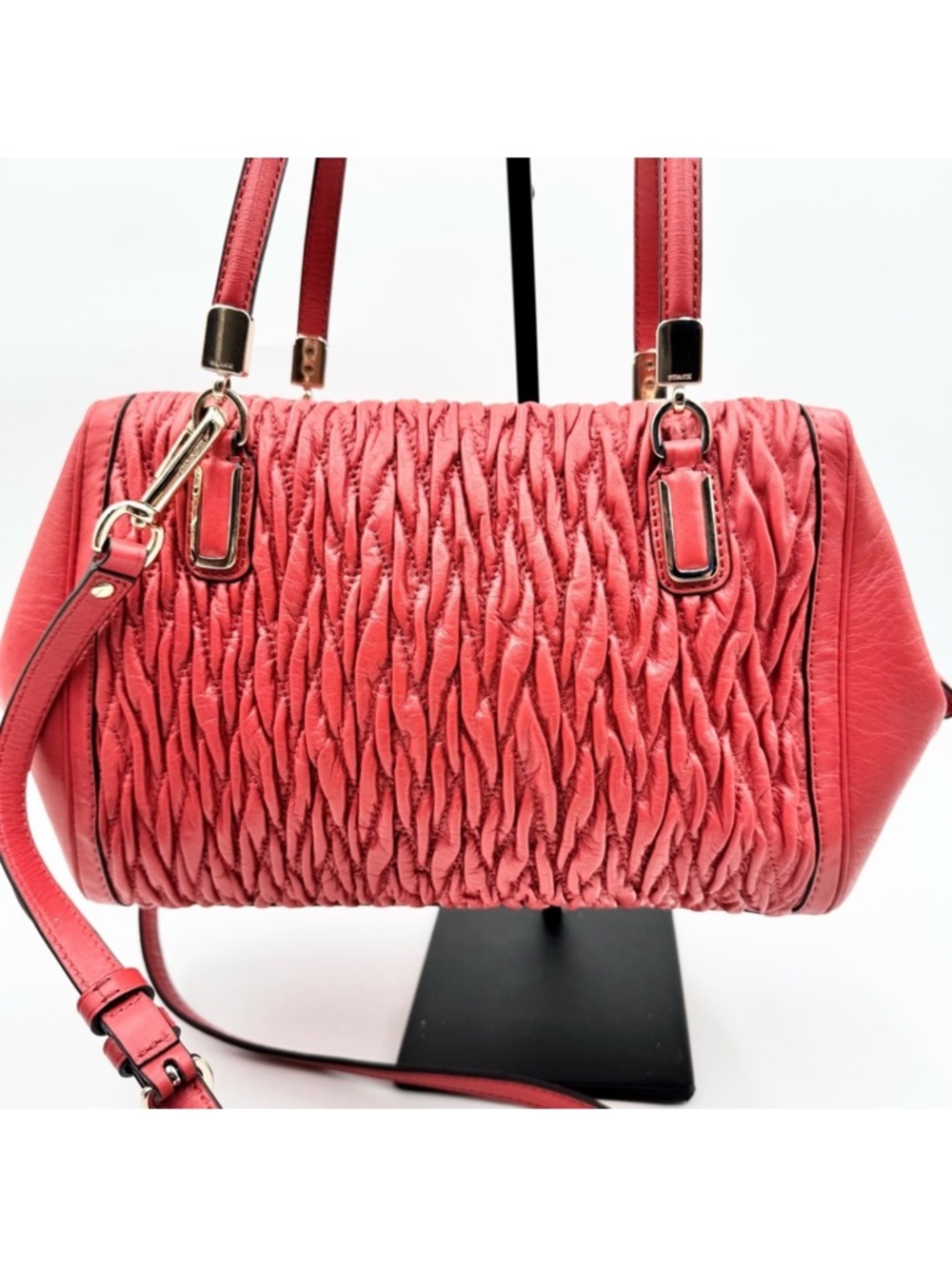 Coach Limited Edition Madison Gathered Chevron Red Leather Madeline Satchel NWT - Picture 8 of 13